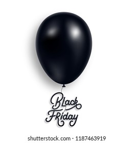 Black Friday. Realistic glossy black balloon and lettering. Black Friday sale banner design