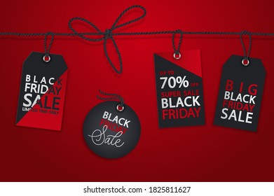 Black Friday realistic vector paper price tag. Sale price tag labels.