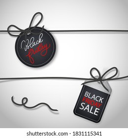 Black Friday realistische Vektorgrafik rund Papier Preis-Tag. Preisschilder verkaufen.