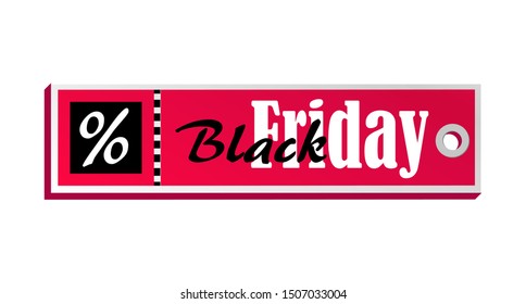 Black Friday rectangle horizontal banner. Sale stamp isolated vector illustration. Digital marketing or price tag sticker. Vintage red Black Friday price tag. Seasonal sale and special offer