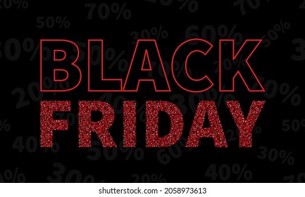 Black friday red glittering sequins on black background. Vector template for banner, poster, etc.