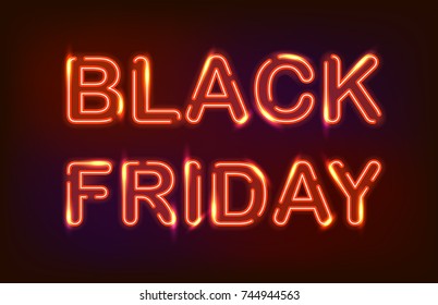 Black friday red neon light sign on dark background.