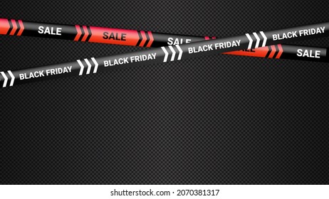 Black Friday red warning tapes, ribbobs. Template for black Friday sale. Background with danger tapes, police ribbon sign variation. Vector illustration