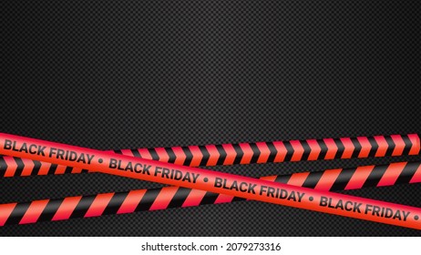 Black Friday red warning tapes, ribbobs. Template for black Friday sale. Background with danger tapes, police ribbon sign variation. Vector illustration