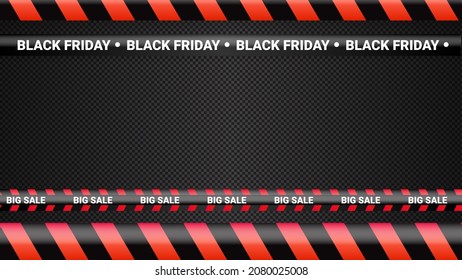 Black Friday red warning tapes, ribbobs. Template for black Friday sale. Background with danger tapes, police ribbon sign variation. Vector illustration