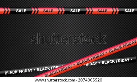 Black Friday red warning tapes, ribbobs. Template for black Friday sale. Background with danger tapes, police ribbon sign variation. Vector illustration