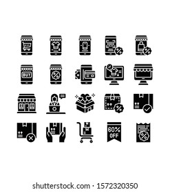 black friday related mobile, computer, bill, gift boxes, shopping mall, t shirt, shopping bag, trolley, character, and qr code vector in solid design