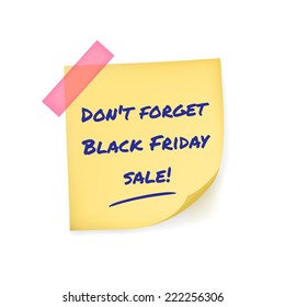 Black Friday reminder message on yellow sticker notepaper isolated on white background