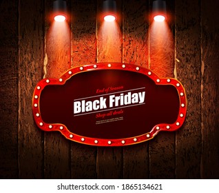 Black Friday retro light frame. Vector illustration