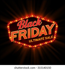 Black Friday retro light frame. Vector illustration