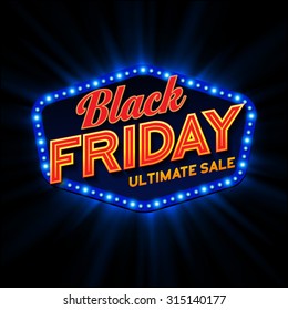 Black Friday retro light frame. Vector illustration