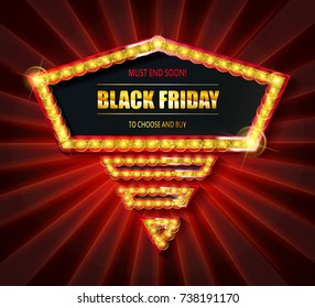 Black Friday retro light frame. Vector illustration