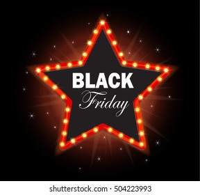 Black Friday retro star light frame. Vector illustration