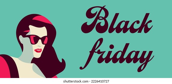 Black Friday retro style banner, woman fashion, vector quality