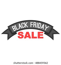 Black friday ribbon icon in cartoon style isolated on white background vector illustration