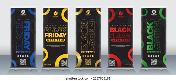 Black Friday roll up banner design for sale events, promotions, mage sale, discounts