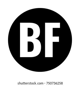 black friday round icon, BF acronym in black circle