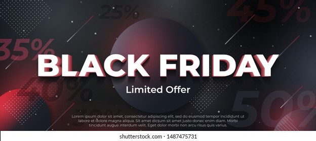 Black friday sale 2019, limited offer. Beautiful discount and promotion banner. 3d letters with shadow. Social media web banner for shopping, sale, product promotion. Futuristic design posters. Eps10