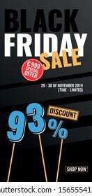 Black Friday Sale 2019 Vector Illustration. Graphic web banner or poster on the theme of black friday 2019. Get a big sale discount.