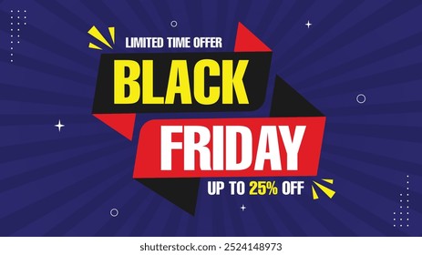 Black Friday Sale Up to 25% Off Limited Time Offer on Custom Sale Banners with Element Shapes Templates in Yellow Black White Red and Purple Perfect for Eye-Catching Sale Backgrounds and Promotions