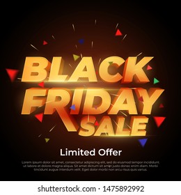 Black Friday Sale. 3d letters numbers gold. Sale and discounts banners. Creative glowing social media banner design. Design element for sale banners, posters, cards. Vector Illustration