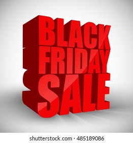 Black friday sale 3d red text isolated on white background .3d Vector illustration