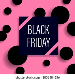 Black Friday sale 3d vector illustration banner template with black objects on pink background. Sales promotion, special offers, and deal advertising. Eps10 vector illustrations.