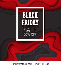 Black Friday Sale -50% discount vector banner with paper cut illustration. Winter sale banner for online shopping, advertising actions, magazines, and websites. 