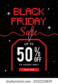 Black Friday Sale 50% design de vetor de desconto. Etiqueta de preço no céu estrelado. design plano
