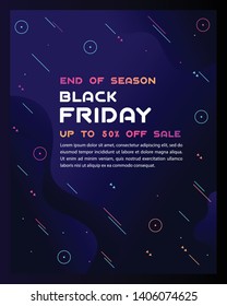 Black Friday sale 50% off the inscription design template. Vector illustration for end of season sale banner, poster or brochure