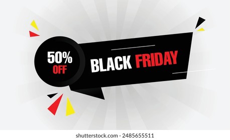 BLACK FRIDAY SALE! 50% off banner template on a crisp white background. Grab your deals now!