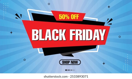 Black Friday Rebajas 50% - ¡Compra Ahora! Plantillas de Anuncio de venta llamativas con Formas de elementos en rojo, negro, blanco, amarillo, azul Gradient Backgrounds - Perfecto para impresionantes Diseños de venta