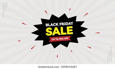 Black Friday Sale: Up to 50% Off Element Shapes Template with Black, Yellow, Red Gradient and White Background | Limited Time Offer