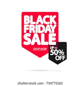 Black Friday Sale, up to 50% off, banner design template, vector illustration