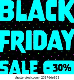 Black Friday Sale - 50 %. Square Sales Poster mit neon-türkisfarbenem Schreiben auf schwarzem Hintergrund.