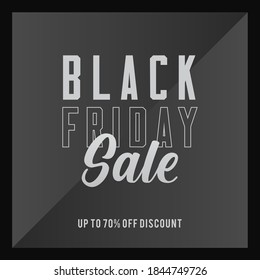 Black Friday Sale up to 70% OFF discount modern banner, sign, design concept, social media template with white text on a  dark grey abstract background. 