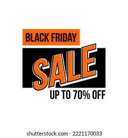 Black Friday sale up to 70 percent off for advertising, icon, discount tag, level, vector logo template