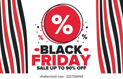 Black Friday. Sale Up To 90% Off. Biggest Sale Of The Year. Special Offer Banner. Holiday Shopping In United States. Super Season Deal In November. Discount Badge. Creative Vector Template