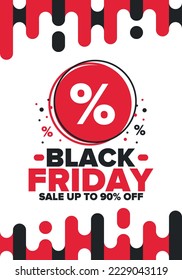 Black Friday. Sale up to 90% off. Biggest sale of the year. Special offer banner. Holiday shopping in United States. Super season deal in November. Discount badge. Creative vector template