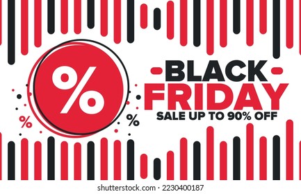 Black Friday. Sale up to 90% off. Biggest sale of the year. Special offer banner. Holiday shopping in United States. Super season deal in November. Discount badge. Creative vector template