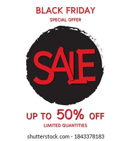 Black friday sale abstract background with text "Special offer up to 50% off limited quantities", Vector Banner for shop.