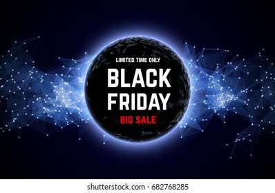Black Friday sale abstract background. Futuristic technology style. Big data. Design with plexus. Sale and discount. Vector illustration