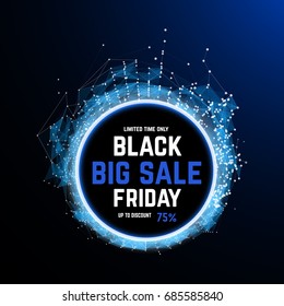 Black Friday sale abstract background. Futuristic technology style. Big data. Design with plexus. Sale and discount. Vector illustration. Intelligence artificial