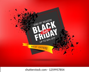 Black Friday Sale abstract banner template design. Banner with explosion effect. Vector illustration, Background