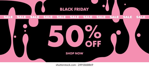 Black Friday sale abstract banner. Black Friday black and pink vector banner. Lava lamp style banner