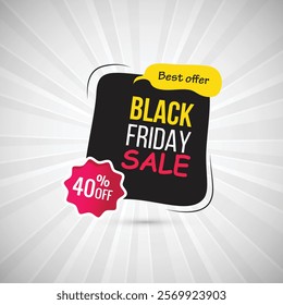 Black Friday Sale Abstract Banner Up to 40% Off Best Offer for Limited Discounts with Stunning Element Shapes Templates in Yellow, Black, White, and pink Perfect Sale Backgrounds for Your Designs.