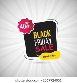 Black Friday Sale Abstract Banner Up to 40% Off Best Offer for Limited Discounts with Stunning Element Shapes Templates in Yellow, Black, White, and pink Perfect Sale Backgrounds for Your Designs.