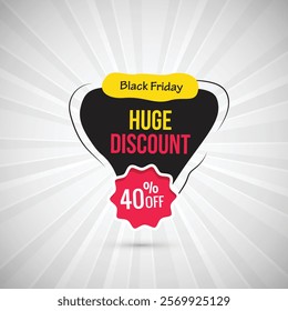 Black Friday Sale Abstract Banner Up to 40% Off Special Price for Huge Discounts with Stunning Element Shapes Templates in Yellow, Black, Blue and pink Perfect Sale Backgrounds for Your Designs.