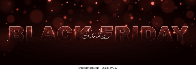 Cubierta abstracta de la venta del Viernes Negro. Anuncio de texto con letras hechas de efecto semitono brillante rojo con luces. Diseño de Plantilla de promoción de publicidad de moda. Ilustración vectorial. EPS 10.