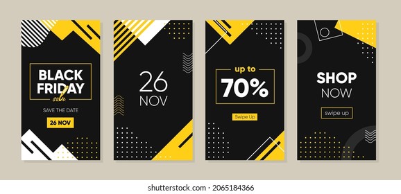 Black Friday Sale With Abstract Geometric Background. Trendy Promotion Sale Banner For Social Media Story, Post, And Advertisement.